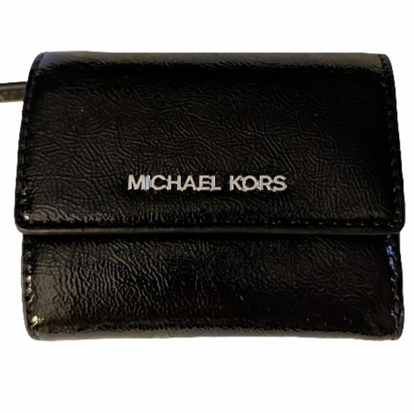Michael Kors Handbags - Michael Kors Jet Set Extra Small Tri-fold Black Patent Leather Wallet